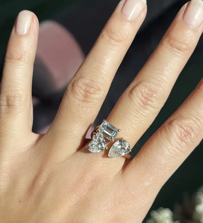 HoopLa Style - Lilly Collection- Beyond Finger ring- Open band-CZ Multi: Pink / Two stone