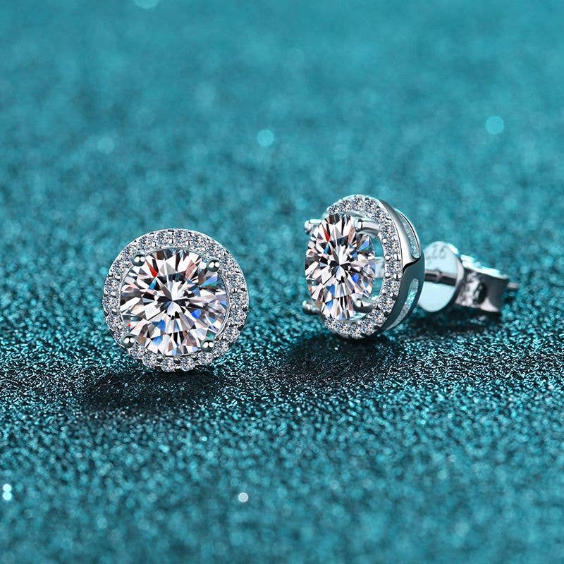 Four-Prong Moissanite Stud Earrings in 925 Sterling Silver: 2.0 ct