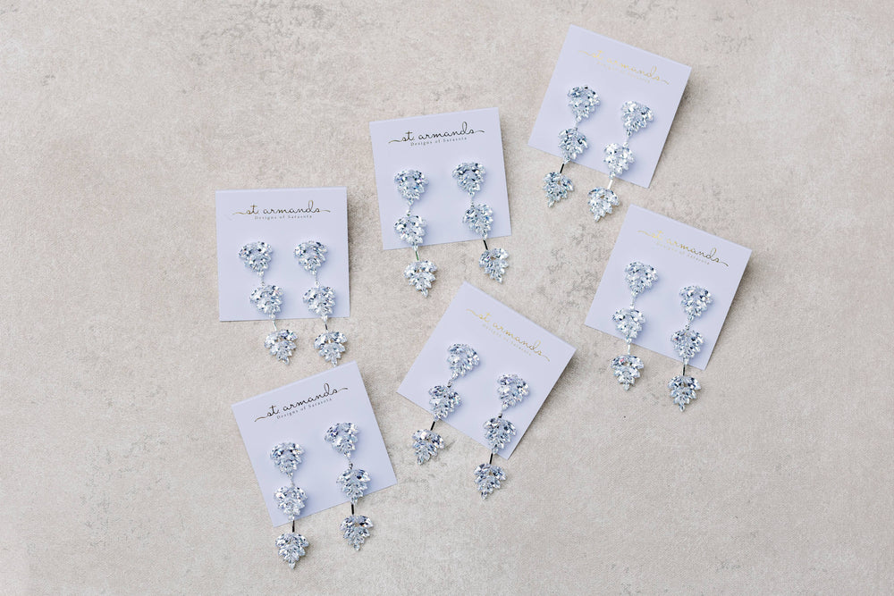 St Armands Designs of Sarasota - Silver Palm Diamond Drop Earrings
