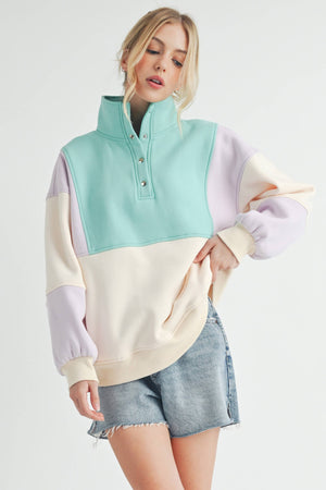 Glo Colorblock Pullover: Lilac Seafoam