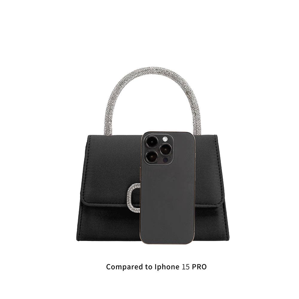 Melie Bianco - Sadie Black Satin Top Handle Bag