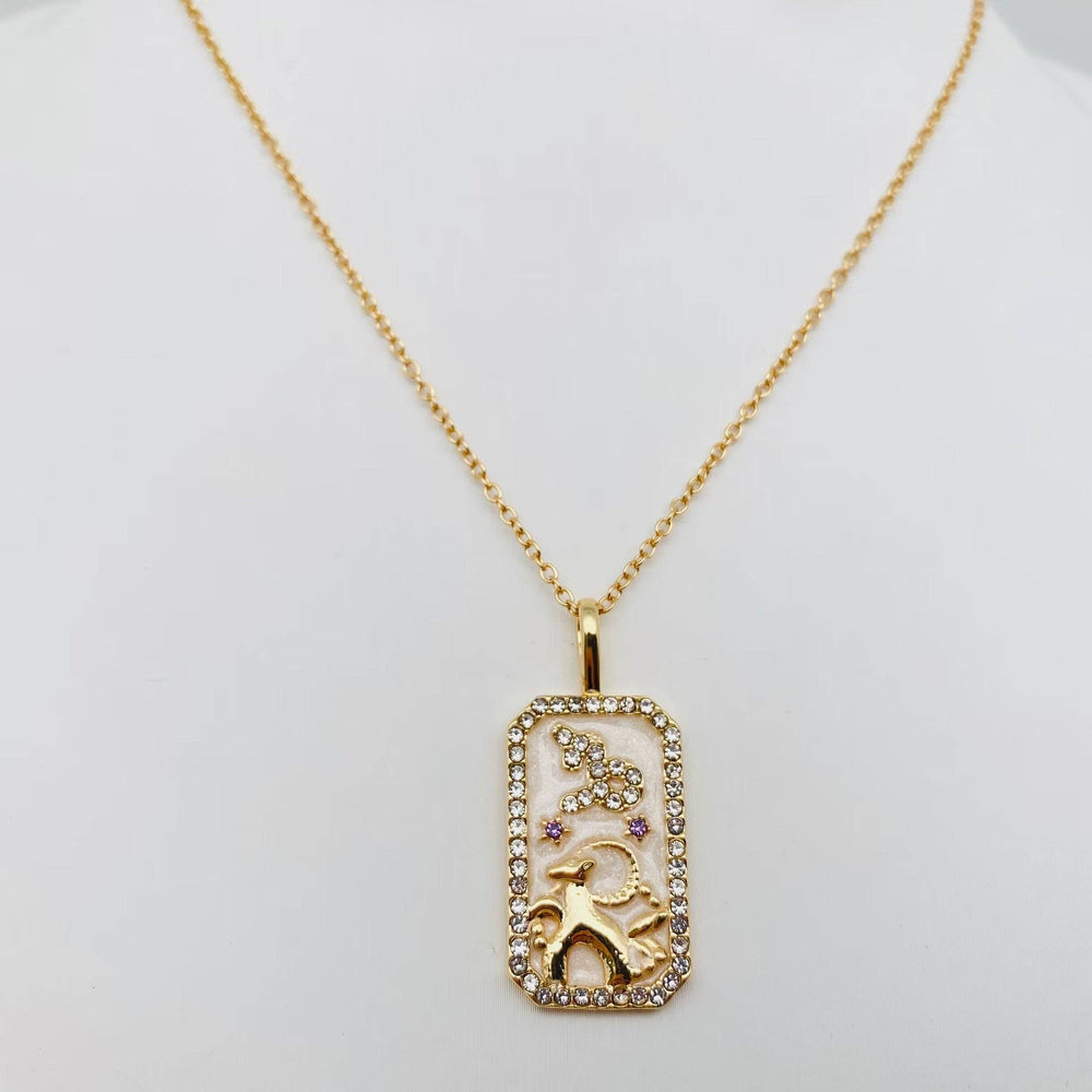 Zodiac Enamel 12 Constellation Inlaid Cubic Zirconia Necklace
