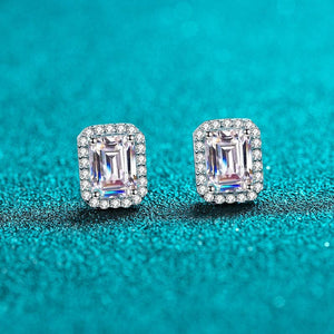 Square Moissanite Stud Earrings in 925 Sterling Silver: 4.0 ct / B