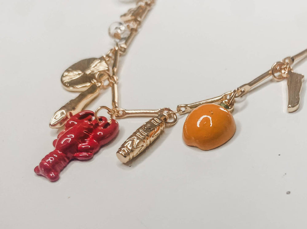 HoopLa - Sea & Sun Charm Necklace- Collection-Hand Made Chain, Charms: Blue