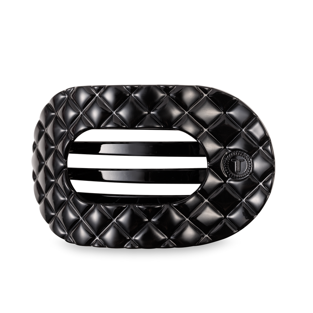 TELETIES - Flat Round Hair Clip | Large | Jet Black Quilted