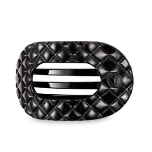 TELETIES - Flat Round Hair Clip | Large | Jet Black Quilted