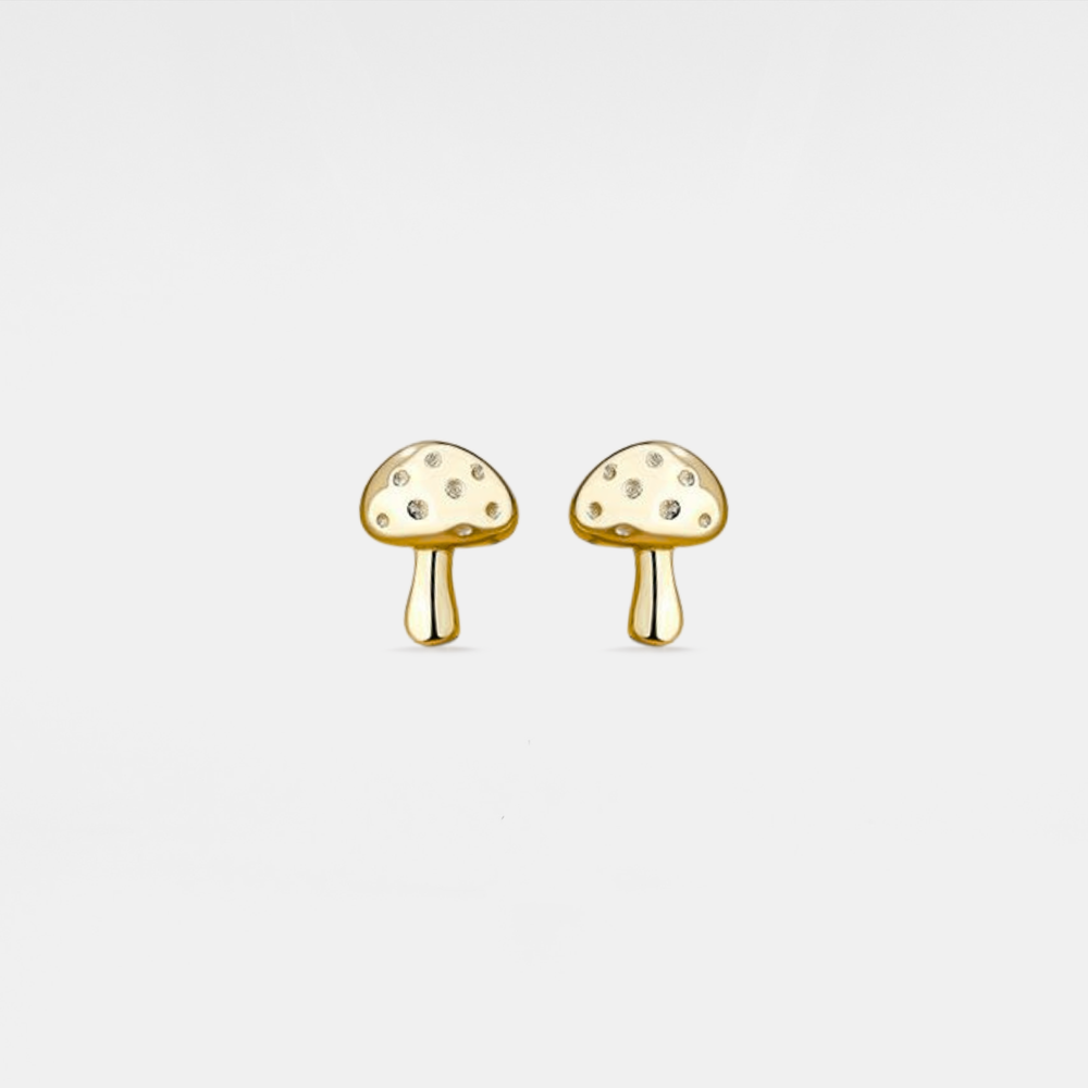 Dainty Cute Mushroom Stud Earrings in 925 Sterling Silver: Gold