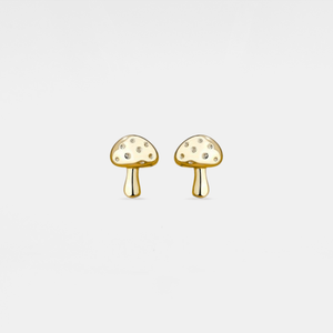 Dainty Cute Mushroom Stud Earrings in 925 Sterling Silver: Gold