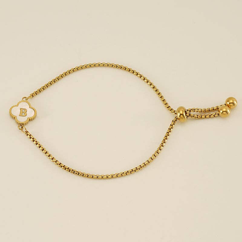 Initial Letter Four Leaf Clover Bracelet