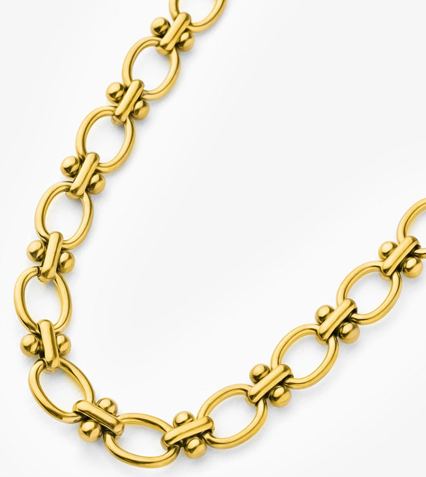 HoopLa - Rio Knuckle Link Steel Necklace 14K Gold Waterproof: Yellow Gold