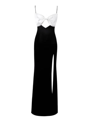 Eleanor Black and White Bow Satin Gown