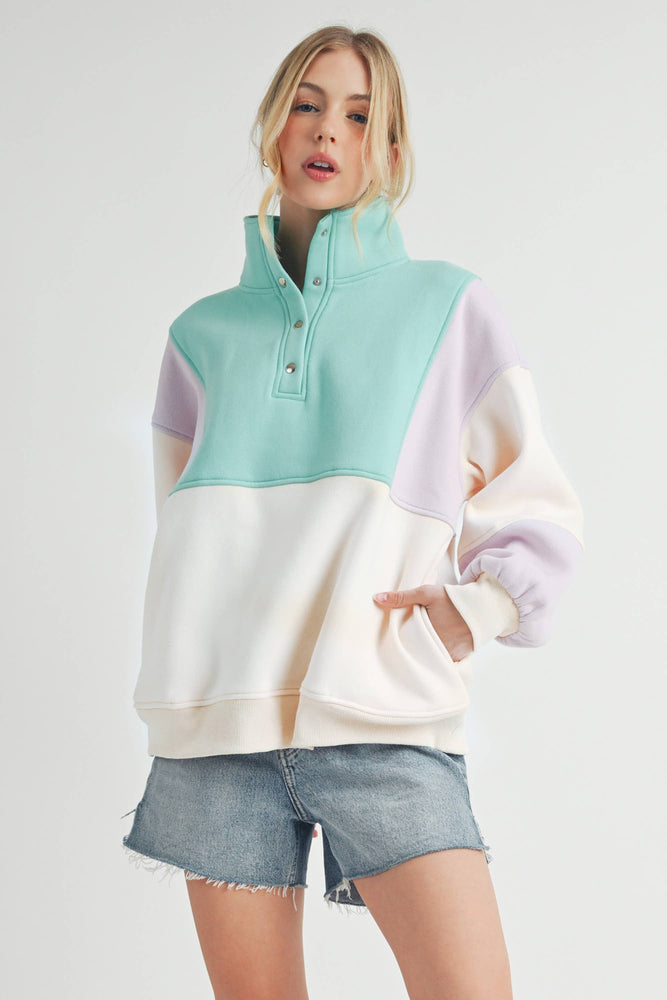 Glo Colorblock Pullover: Lilac Seafoam
