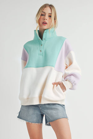 Glo Colorblock Pullover: Lilac Seafoam