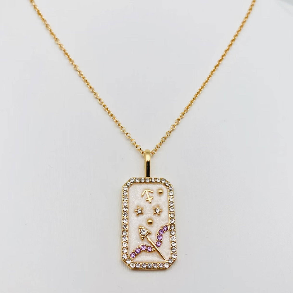 Enamel 12 Constellation Inlaid Cubic Zirconia Necklace: Aquarius