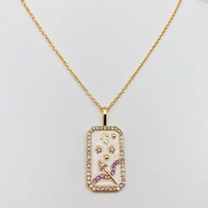 Enamel 12 Constellation Inlaid Cubic Zirconia Necklace: Aquarius