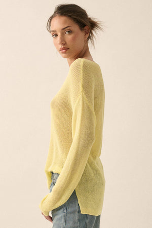 Lightweight Knit Loose-Fit Boatneck Sweater: Soft Lemon