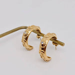 Embossed Star Moon Sun 18K Gold Plated Hoop Earrings