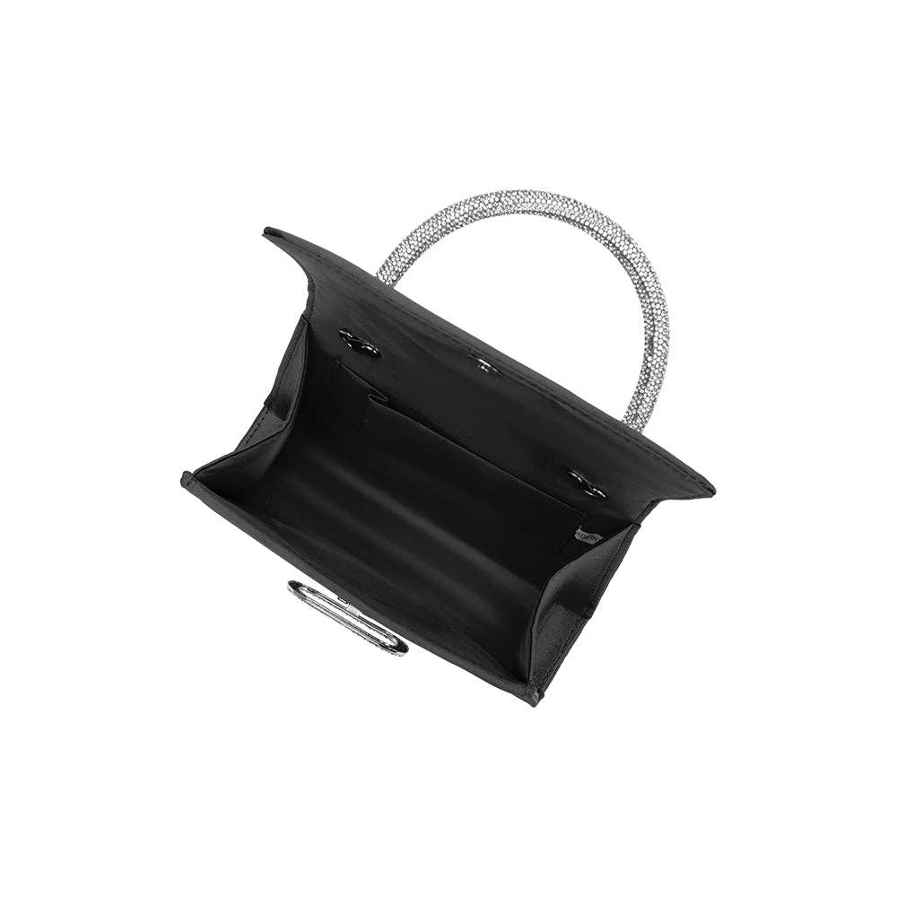 Melie Bianco - Sadie Black Satin Top Handle Bag