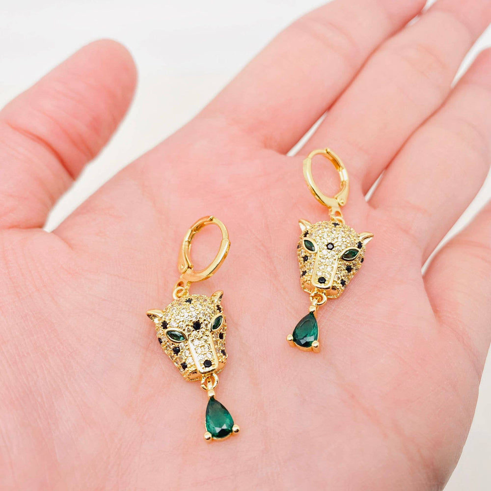 Gold Leopard Head Huggie Earrings
