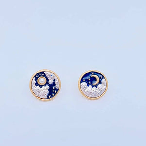 Sun Moon Stars Asymmetric Enamel Ear Studs