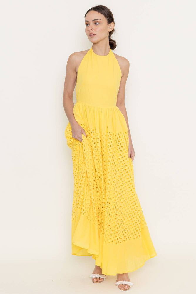 Vibrant Yellow Eyelet Maxi Dress