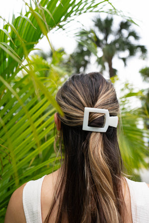 TELETIES - Square Flat Hair Clip | Medium | Coconut White