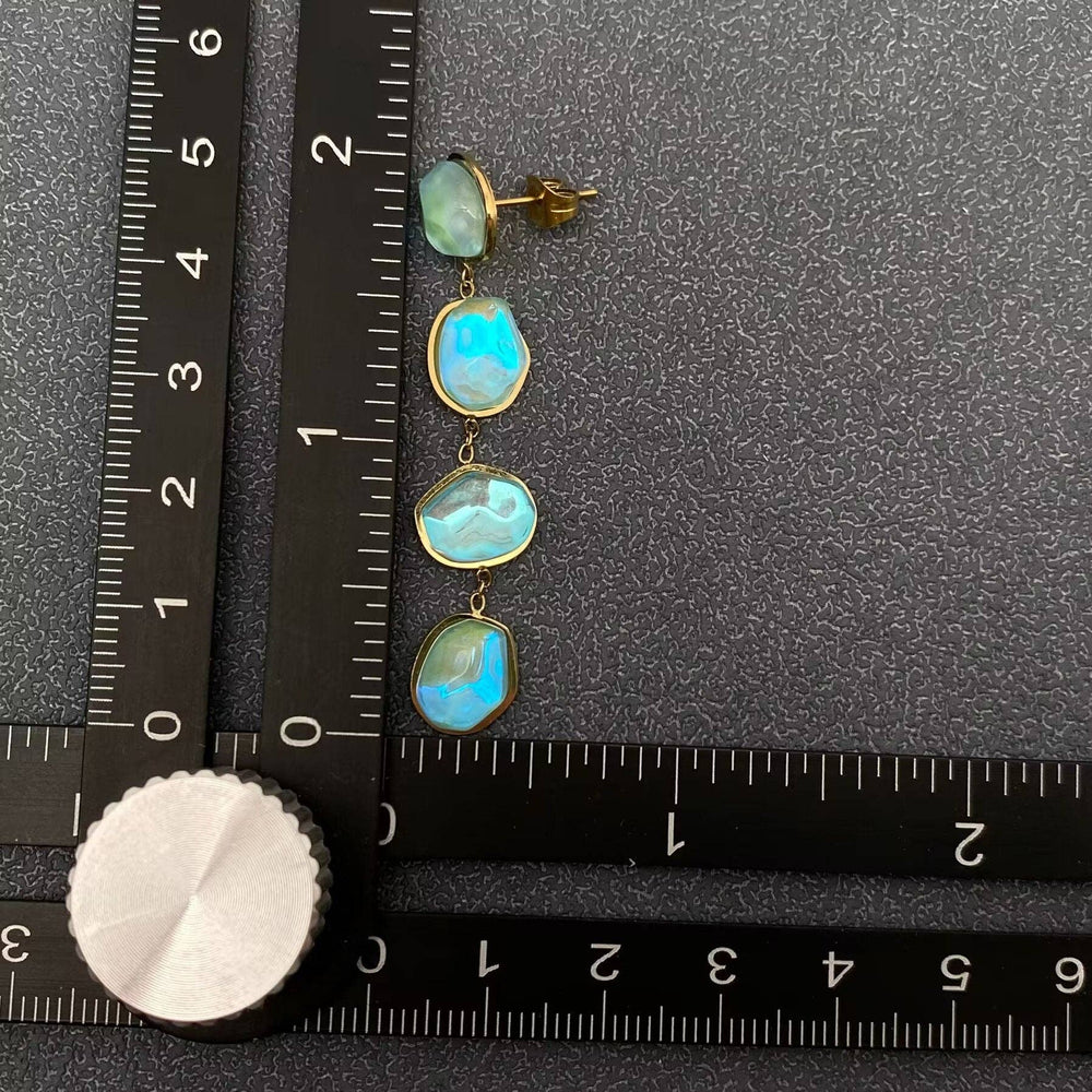 Blue Acrylic Linked 18K Golden Earrings