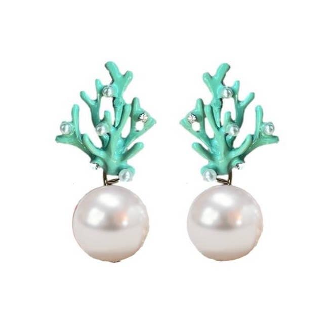 St Armands Designs of Sarasota - Pearl and Turquoise Coral Mini Statement Earrings