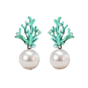 St Armands Designs of Sarasota - Pearl and Turquoise Coral Mini Statement Earrings
