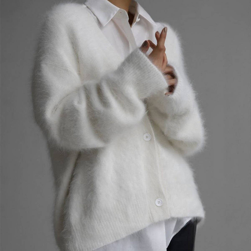 White Cozy Faux Mink Cardigan Sweater