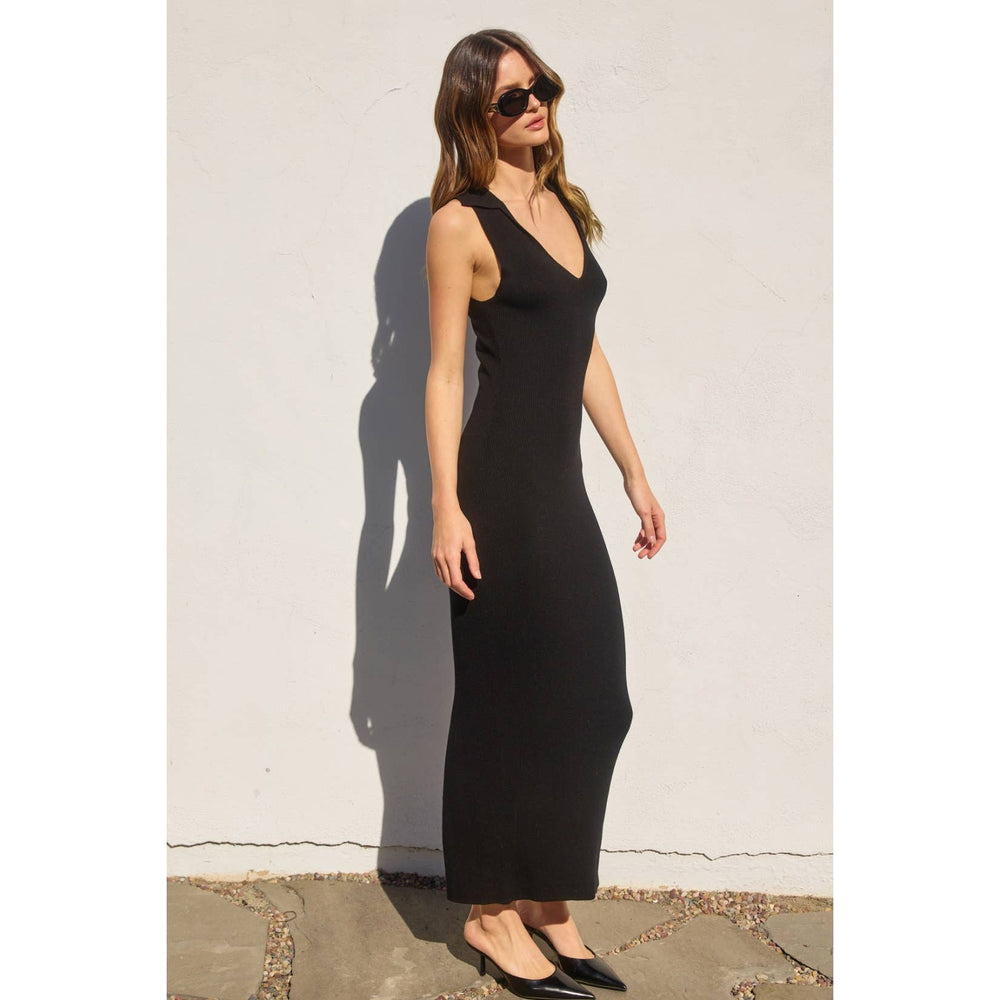 Black Collared Maxi Light Knit Dress