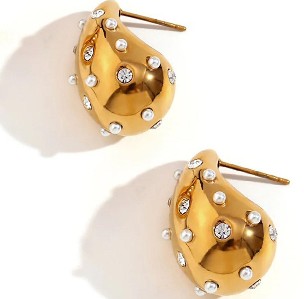 HoopLa - Icon Tear Drop-Stainless Steel and CZ: Yellow Gold