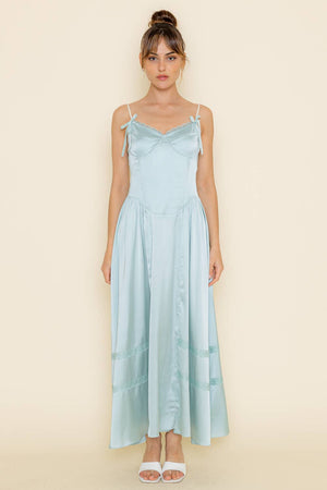 Mint Satin Lace Trim Midi Dress