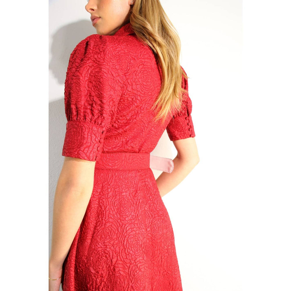 Rose Embossed Belted Maxi Dress