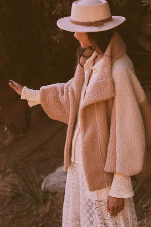 Coconut Milk-Camel Sherpa Fleece Jacket