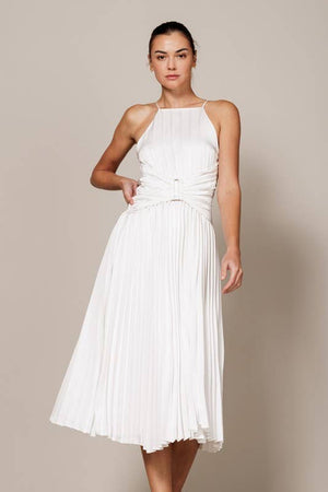 Marilyn White Pleated Midi Dress