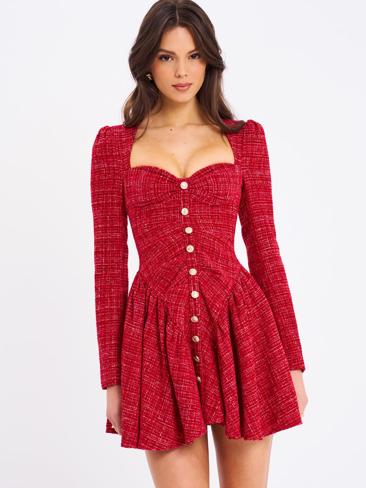Tae Dress in Red Tweed