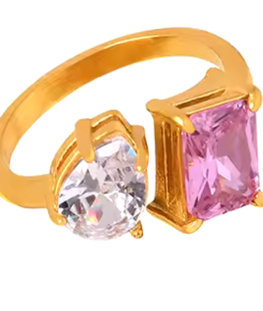 HoopLa Style - Lilly Collection- Beyond Finger ring- Open band-CZ Multi: Pink / Two stone
