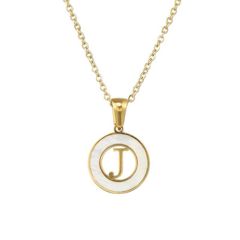 Circular Hollow Shell Initial Pendant Necklace