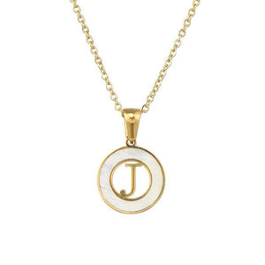 Circular Hollow Shell Initial Pendant Necklace