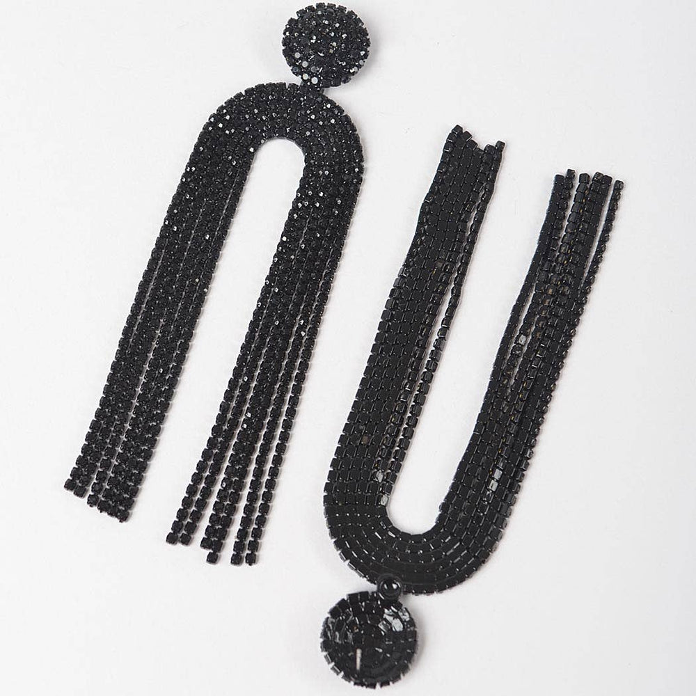 Black Symmetric Rhinestone Drop Earrings