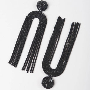 Black Symmetric Rhinestone Drop Earrings