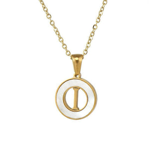 Circular Hollow Shell Initial Pendant Necklace: V