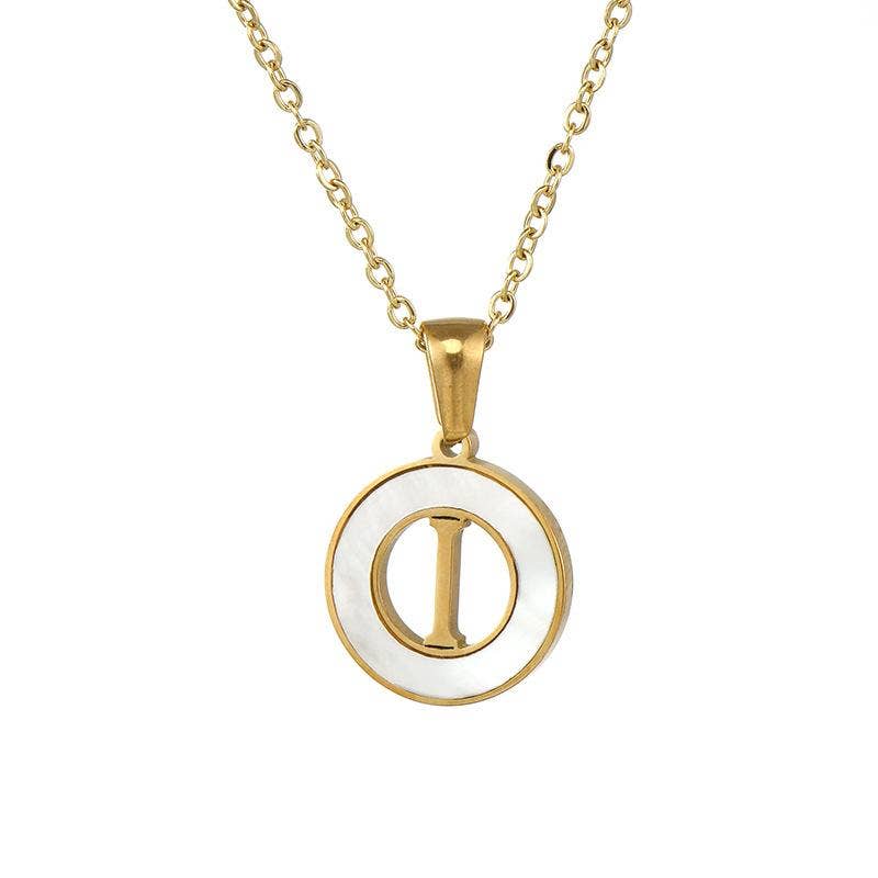 Circular Hollow Shell Initial Pendant Necklace: G