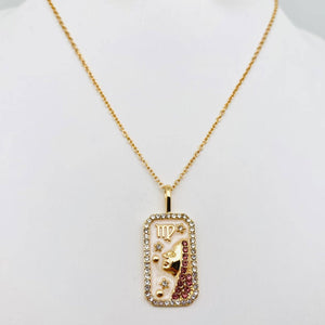 Enamel 12 Constellation Inlaid Cubic Zirconia Necklace: Aquarius