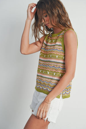 Geo Pattern Knit Sleeveless Top