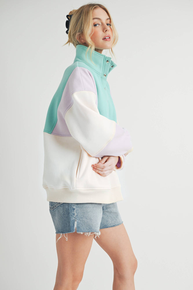 Glo Colorblock Pullover: Lilac Seafoam