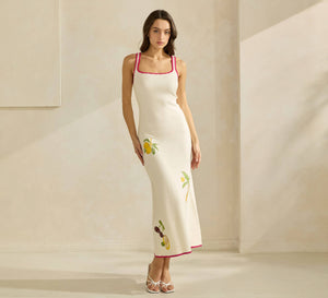 Lemon Embroidered Sweater Dress