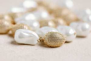 St Armands Designs of Sarasota - Sparkling Vintage Chunky Gold and Pearl Drop Earrings
