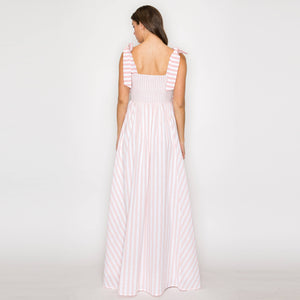 Dreamy Pink Stripe Maxi Dress with Shoulder Tie